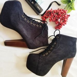 Wooden Heel Platform Ankle Boots